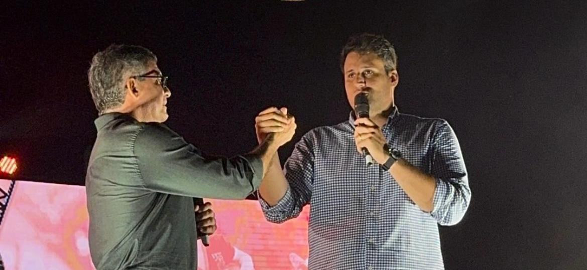 Ataíde e Orleans Brandão durante abertura oficial da Expoema 2025.