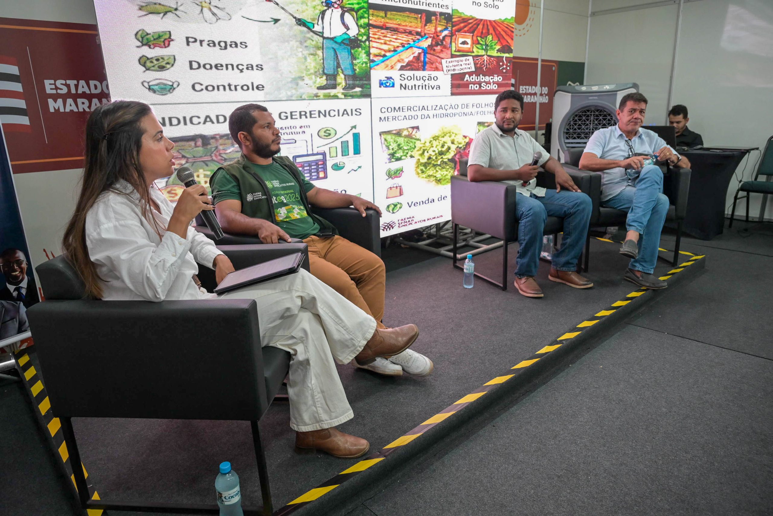 Painel sobre hidroponia apresentou orientações para a implantação e o desenvolvimento da atividade.