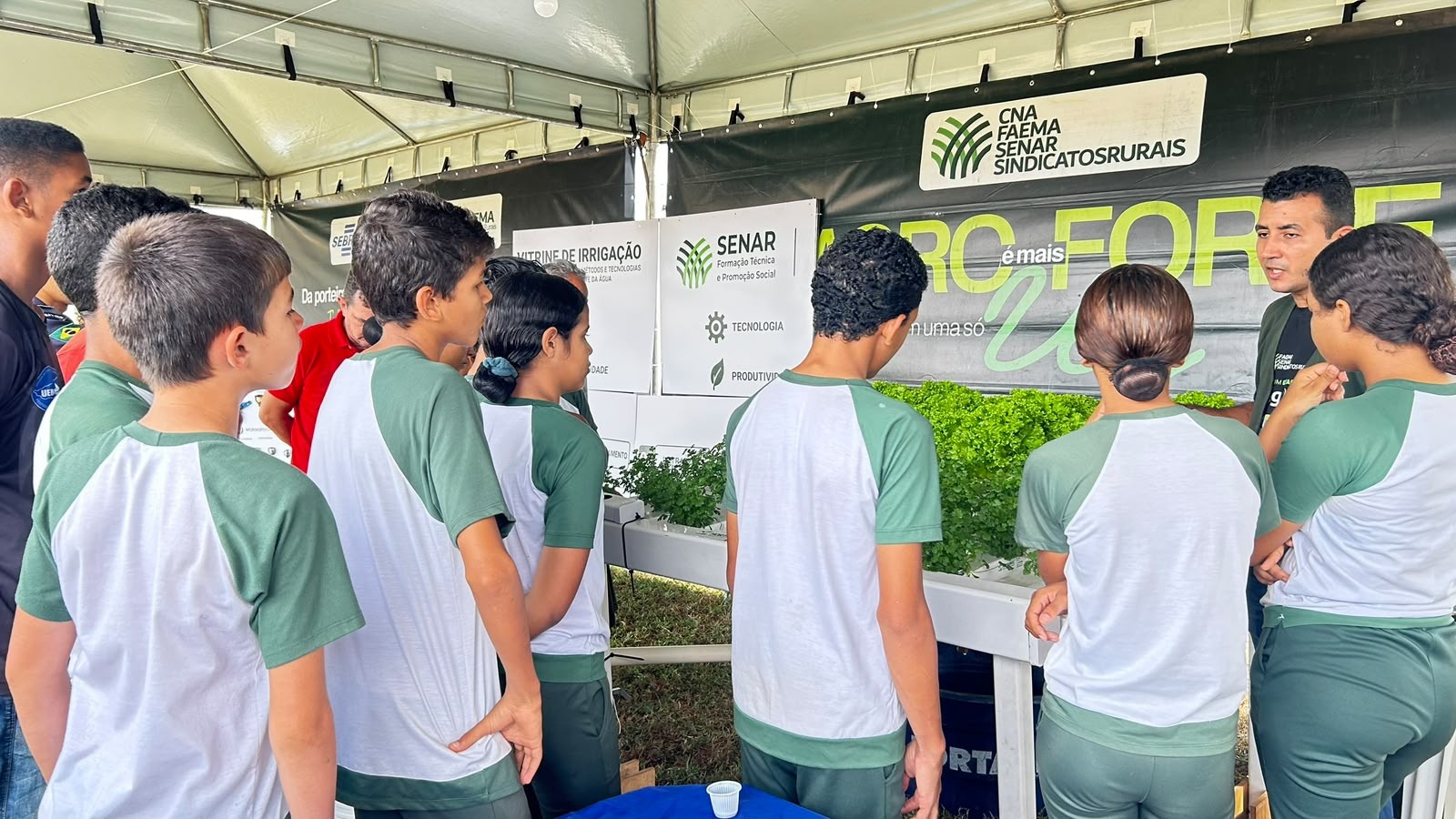 Vitrines tecnológicas atraíram a atenção de jovens estudantes e do público em geral.